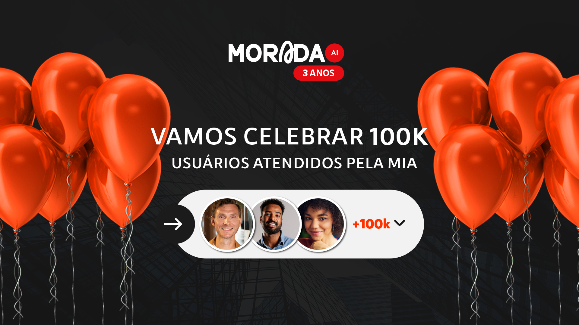 Banner comemorativo dos 100 mil usuários atendidos pela MIA